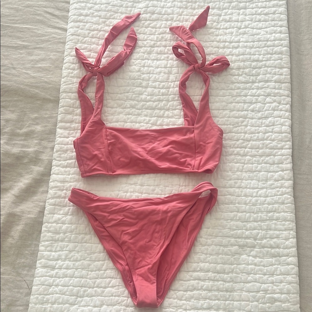 TULAROSA Pink Bikini Set with Tie Straps
